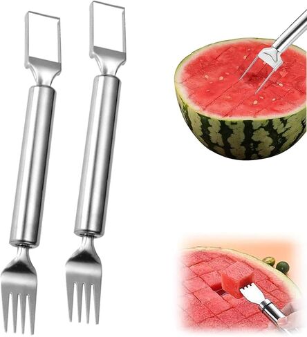 2Pcs Watermelon Fork Slicer Cutter, 2-in-1 Stainless Steel Fruit Cutter, Watermelon Cutter，New Upgrade Dual Head Watermelon Fork Slicer Tool, Summer Fruit Cutting Home Kitchen Gadgets. in Saudi Arabia