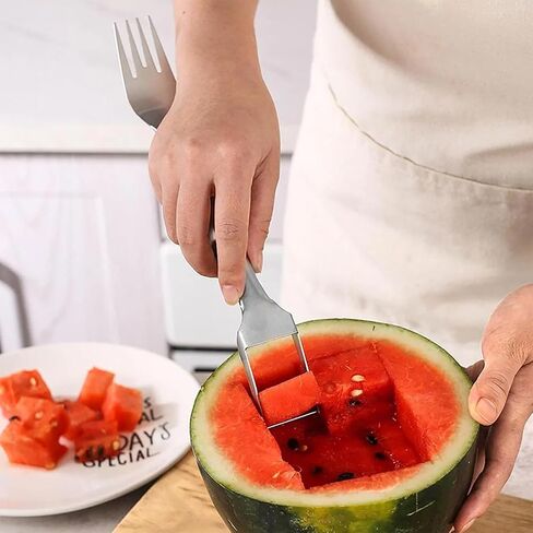 2Pcs Watermelon Fork Slicer Cutter, 2-in-1 Stainless Steel Fruit Cutter, Watermelon Cutter，New Upgrade Dual Head Watermelon Fork Slicer Tool, Summer Fruit Cutting Home Kitchen Gadgets. in Saudi Arabia