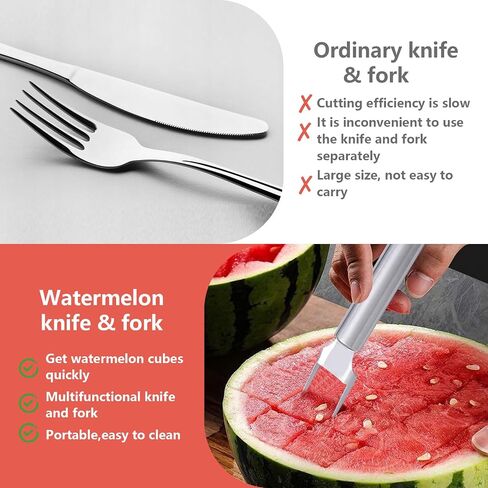 2Pcs Watermelon Fork Slicer Cutter, 2-in-1 Stainless Steel Fruit Cutter, Watermelon Cutter，New Upgrade Dual Head Watermelon Fork Slicer Tool, Summer Fruit Cutting Home Kitchen Gadgets. in Saudi Arabia