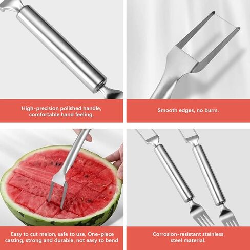 2Pcs Watermelon Fork Slicer Cutter, 2-in-1 Stainless Steel Fruit Cutter, Watermelon Cutter，New Upgrade Dual Head Watermelon Fork Slicer Tool, Summer Fruit Cutting Home Kitchen Gadgets. in Saudi Arabia