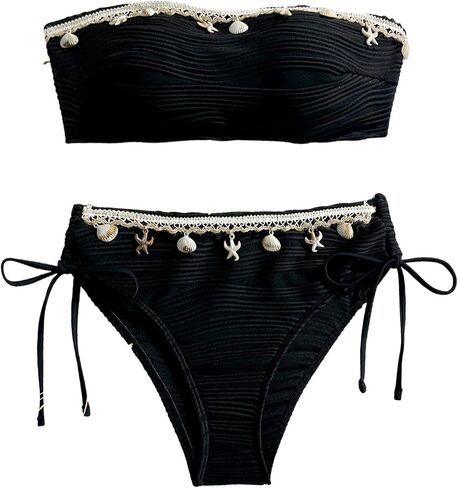 Women's Two Piece Adjustable Halter Boob Tube Top and Bottom with Ocean Accessories Bikini Set Sexy Bathing Swimsuits in Saudi Arabia