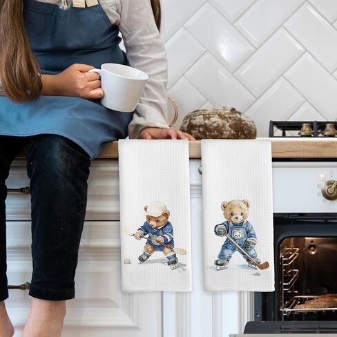 Bear Fishing Kids Hand Towels Set of 2, Gifts for Fishing Lovers Hand Towel for Kids Bathroom, Bear Nursery Decor Kitchen Tea Towels Dish Towel, 16x24 Inch in Saudi Arabia