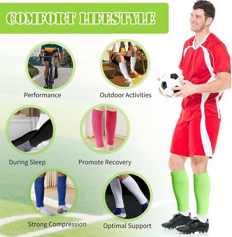 6 Pairs Calf Compression Sleeve for Men and Women, Calf Sleeves, Anti Slip Design, Footless Compression Sock for Running Athlete Cycling(6 Colors) in Saudi Arabia