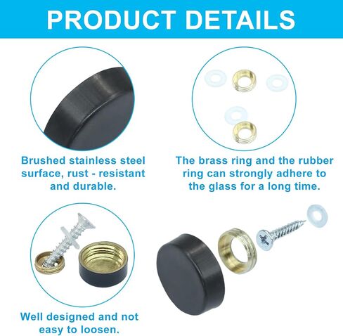 12 Pack 10mm Decorative Mirror Screws, Cover Nails Black Fasteners Decorative Caps, Simple Mirror Screws for Tables Bath Plates Wardrobes Glass Signs in Saudi Arabia