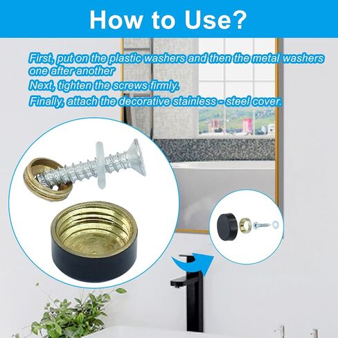 12 Pack 10mm Decorative Mirror Screws, Cover Nails Black Fasteners Decorative Caps, Simple Mirror Screws for Tables Bath Plates Wardrobes Glass Signs in Saudi Arabia