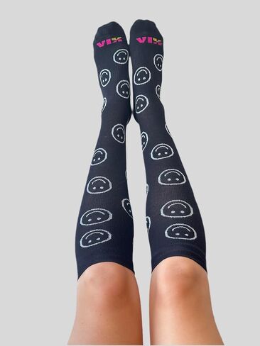 Vix Cute & Comfy Everyday Bamboo Viscose Compression Socks 15-20 mmHg, Black & White Smiley Faces in Saudi Arabia