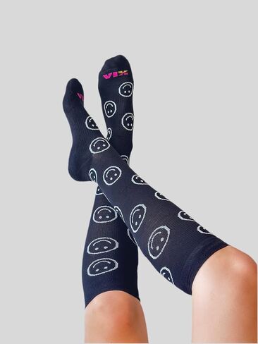 Vix Cute & Comfy Everyday Bamboo Viscose Compression Socks 15-20 mmHg, Black & White Smiley Faces in Saudi Arabia