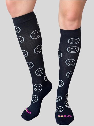 Vix Cute & Comfy Everyday Bamboo Viscose Compression Socks 15-20 mmHg, Black & White Smiley Faces in Saudi Arabia