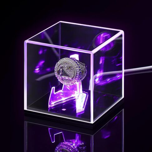 Acrylic Championship Ring Display Case with LED Light 7 Color Clear Ring Holder UV Protected Light up Display Box for Sports Basketball Baseball Souvenir Memorabilia Gift in Saudi Arabia