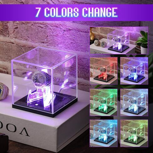 Acrylic Championship Ring Display Case with LED Light 7 Color Clear Ring Holder UV Protected Light up Display Box for Sports Basketball Baseball Souvenir Memorabilia Gift in Saudi Arabia