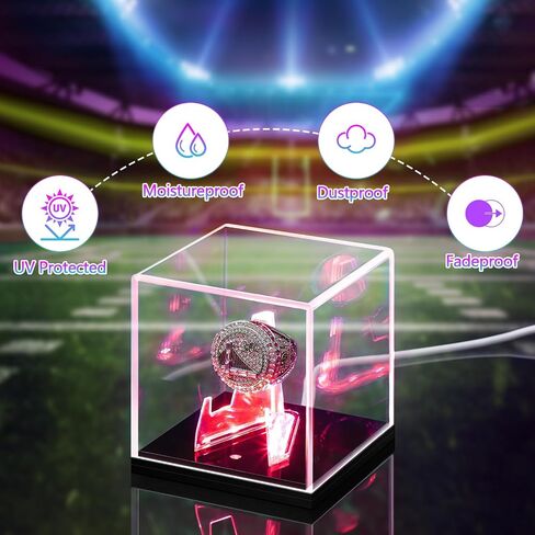 Acrylic Championship Ring Display Case with LED Light 7 Color Clear Ring Holder UV Protected Light up Display Box for Sports Basketball Baseball Souvenir Memorabilia Gift in Saudi Arabia