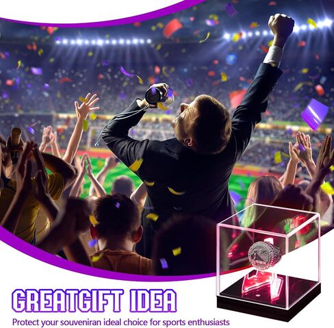 Acrylic Championship Ring Display Case with LED Light 7 Color Clear Ring Holder UV Protected Light up Display Box for Sports Basketball Baseball Souvenir Memorabilia Gift in Saudi Arabia