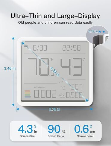 مونيتو ​​جودة الهواء في الهواء ، مقياس الرطوبة الرقمي ، مقياس الرطوبة ، الرطوبة ، رطوبة درجة حرارة مقياس الغرفة ، مراقبة رطوبة درجة الحرارة Forco2 ، TVOC ، الفورمالديهايد ، المنزل ، غرفة النوم ، غرفة الطفل ، المكتب in Kuwait