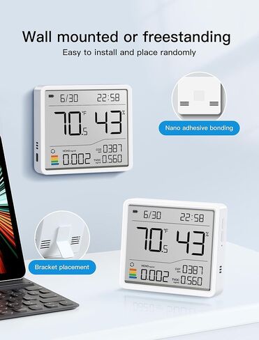 مونيتو ​​جودة الهواء في الهواء ، مقياس الرطوبة الرقمي ، مقياس الرطوبة ، الرطوبة ، رطوبة درجة حرارة مقياس الغرفة ، مراقبة رطوبة درجة الحرارة Forco2 ، TVOC ، الفورمالديهايد ، المنزل ، غرفة النوم ، غرفة الطفل ، المكتب in Kuwait