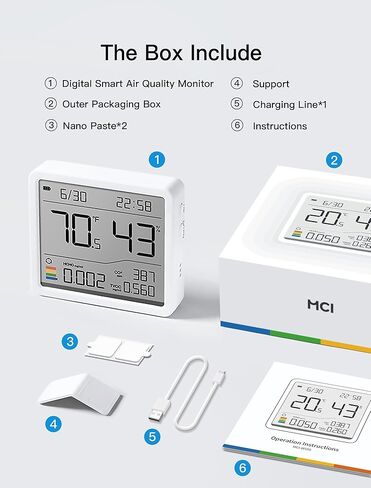مونيتو ​​جودة الهواء في الهواء ، مقياس الرطوبة الرقمي ، مقياس الرطوبة ، الرطوبة ، رطوبة درجة حرارة مقياس الغرفة ، مراقبة رطوبة درجة الحرارة Forco2 ، TVOC ، الفورمالديهايد ، المنزل ، غرفة النوم ، غرفة الطفل ، المكتب in Kuwait
