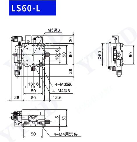 الجدول المنزلق ميكرومتر انزلاق محور XYR 60 مم LS60-L LS60-LM ميكرومتر جدول ترجمة منصة التزيين والسكك الحديدية المتقاطعة الجدول الدوار (LS60-L) in Saudi Arabia