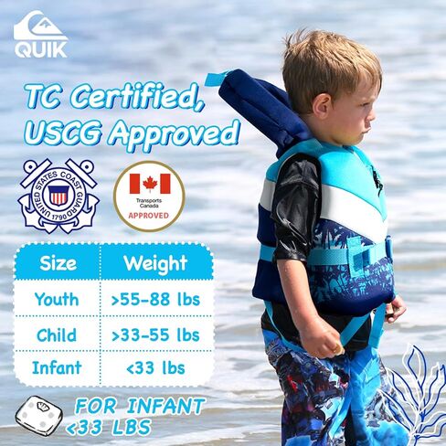 QUIKSILVER Life Jacket for Youth/Kids/Infant, USCG and Transport Canada Approved Life Vest, Evoprene PFD, Level 70 Buoyancy Aids for Boating Fishing Kayaking Water Sports in Saudi Arabia