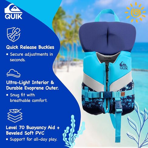 QUIKSILVER Life Jacket for Youth/Kids/Infant, USCG and Transport Canada Approved Life Vest, Evoprene PFD, Level 70 Buoyancy Aids for Boating Fishing Kayaking Water Sports in Saudi Arabia