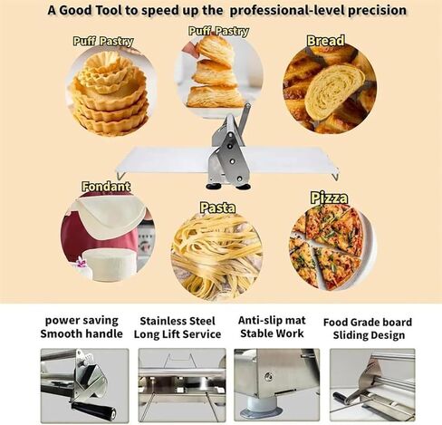 Manual Dough Roller Machine - Adjustable Thickness Sheeter for Bakery, Pizza, Pastry & Fondant - 0.5-17.5mm/0.5-27mm - Perfect for Croissants & Baking Needs in Saudi Arabia