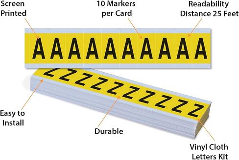 SmartSign Letter A-Z Stickers Vinyl Cloth Adhesive Alphabets | 260 Labels/Kit, 1.5" x 0.875" Black On Yellow, Made in USA in Saudi Arabia