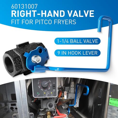 60131007 Ball Valve Replacement for Pitco Fryers, 1-1/4" Right-Hand Valve with 9" Hook Lever Rod Fit for Pitco Fryers SG14 SG18 SSH55 SSH60 SSH75 in Saudi Arabia