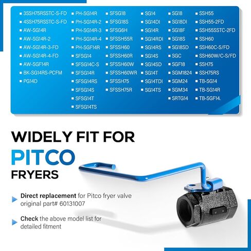 60131007 Ball Valve Replacement for Pitco Fryers, 1-1/4" Right-Hand Valve with 9" Hook Lever Rod Fit for Pitco Fryers SG14 SG18 SSH55 SSH60 SSH75 in Saudi Arabia