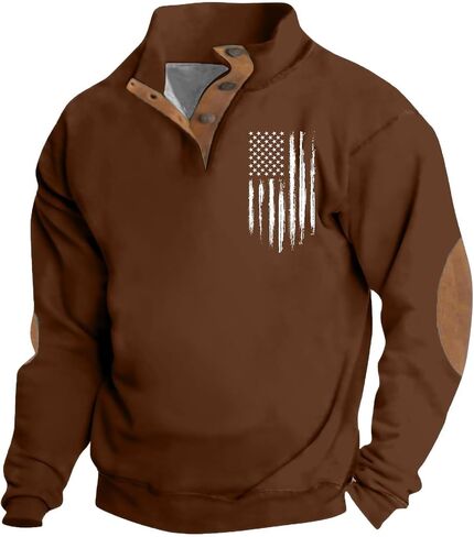 Mens Sweatshirt Flag Graphic Pullover Long Sleeve Stand Collar Button Down Sweatshirts for Men Fall Casual Tops in Saudi Arabia