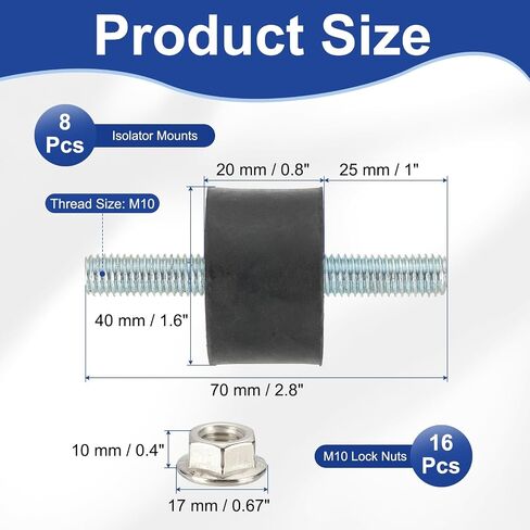 معزل Patikil M10 40x20mm مع عزل المطاط ، 4 أجزاء من الأزرار المطاطية المطاطية امتصاص الصدمات مكافحة التثبيت يتصاعد مع المكسرات قفل للمحرك ، ضاغط الهواء ، محركات (ارتفاع 70 مم) in Saudi Arabia