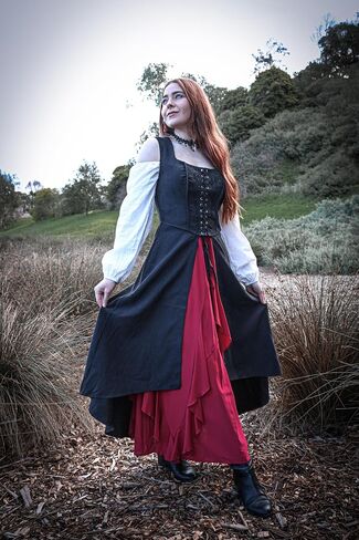 Scarlet Darkness Renaissance Dress Women Pirate Halloween Witchy Cosplay Overdress with Pockets in Saudi Arabia