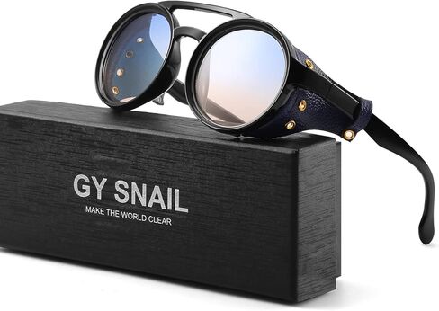 نظارات شمسية GYsnail Make the World Clear Round Premium Steampunk للرجال مع جانب جلدي، حماية من الأشعة فوق البنفسجية 400 HD Punk Sungalss in Kuwait