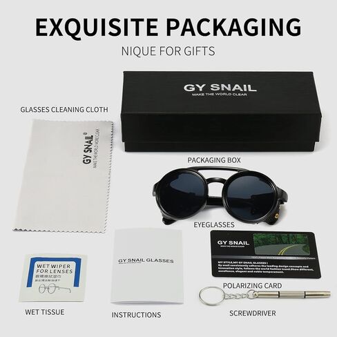 نظارات شمسية GYsnail Make the World Clear Round Premium Steampunk للرجال مع جانب جلدي، حماية من الأشعة فوق البنفسجية 400 HD Punk Sungalss in Kuwait