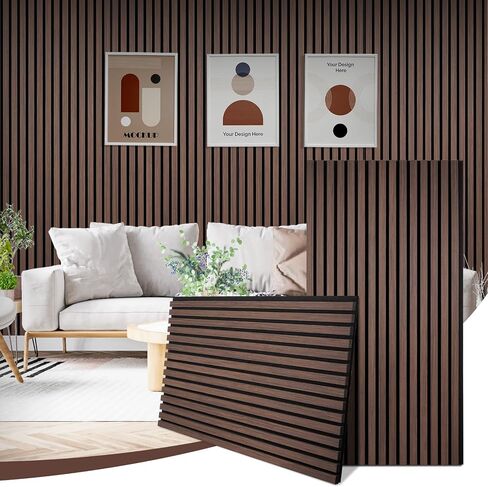 Wood Slat Wall Panels, 2 Pack Acoustic Panels 46.46" × 23.82", 3D Fluted Sound Absorbing Wall Panel for Home & Office Decor, Noise Reducing Interior Wall Treatment (Ebony) in Kuwait