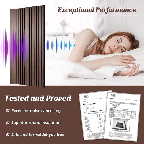 Wood Slat Wall Panels, 2 Pack Acoustic Panels 46.46" × 23.82", 3D Fluted Sound Absorbing Wall Panel for Home & Office Decor, Noise Reducing Interior Wall Treatment (Ebony) in Kuwait