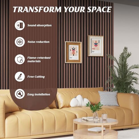 Wood Slat Wall Panels, 2 Pack Acoustic Panels 46.46" × 23.82", 3D Fluted Sound Absorbing Wall Panel for Home & Office Decor, Noise Reducing Interior Wall Treatment (Ebony) in Kuwait