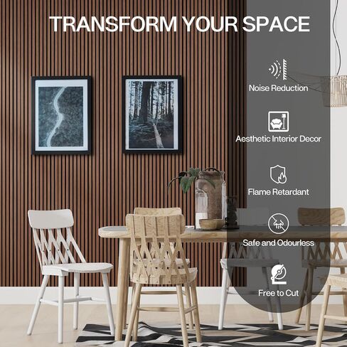 Wood Slat Wall Panels, 2 Pack Acoustic Panels 46.46" × 23.82", 3D Fluted Sound Absorbing Wall Panel for Home & Office Decor, Noise Reducing Interior Wall Treatment (Ebony) in Kuwait