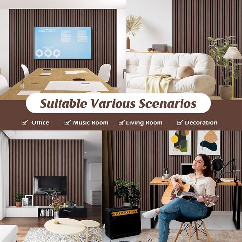 Wood Slat Wall Panels, 2 Pack Acoustic Panels 46.46" × 23.82", 3D Fluted Sound Absorbing Wall Panel for Home & Office Decor, Noise Reducing Interior Wall Treatment (Ebony) in Kuwait
