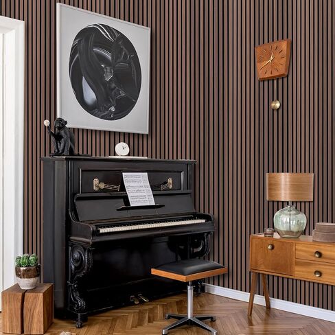 Wood Slat Wall Panels, 2 Pack Acoustic Panels 46.46" × 23.82", 3D Fluted Sound Absorbing Wall Panel for Home & Office Decor, Noise Reducing Interior Wall Treatment (Ebony) in Kuwait