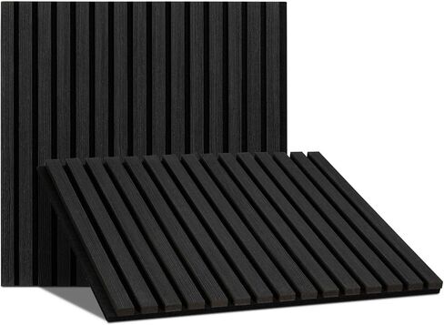 Wood Slat Wall Panels, 2 Pack Acoustic Panels 46.46" × 23.82", 3D Fluted Sound Absorbing Wall Panel for Home & Office Decor, Noise Reducing Interior Wall Treatment (Ebony) in Kuwait