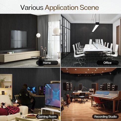 Wood Slat Wall Panels, 2 Pack Acoustic Panels 46.46" × 23.82", 3D Fluted Sound Absorbing Wall Panel for Home & Office Decor, Noise Reducing Interior Wall Treatment (Ebony) in Kuwait