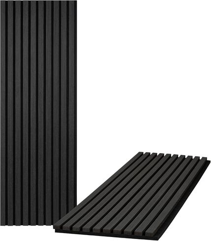 Wood Slat Wall Panels, 2 Pack Acoustic Panels 46.46" × 23.82", 3D Fluted Sound Absorbing Wall Panel for Home & Office Decor, Noise Reducing Interior Wall Treatment (Ebony) in Kuwait