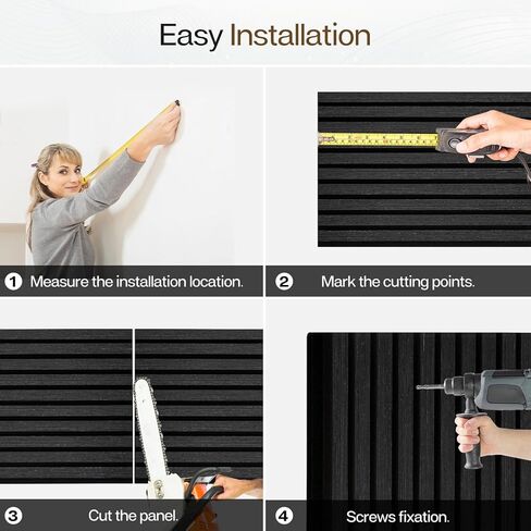 Wood Slat Wall Panels, 2 Pack Acoustic Panels 46.46" × 23.82", 3D Fluted Sound Absorbing Wall Panel for Home & Office Decor, Noise Reducing Interior Wall Treatment (Ebony) in Kuwait