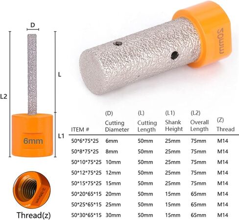 M14 Thread Diamond Finger Bits Enlarge Grinding Holes Dia 6/10/12/15/20/25/30mm Tile Stone Countertop Diamond Milling Bits 1Pcs (Color : 50x10x75x25) in Saudi Arabia
