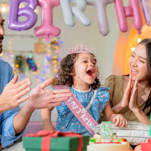 CIEHER 7th Birthday Decorations for Girls - 7th Birthday Crown and Sash with Pearl Pin Set - Pink in Kuwait