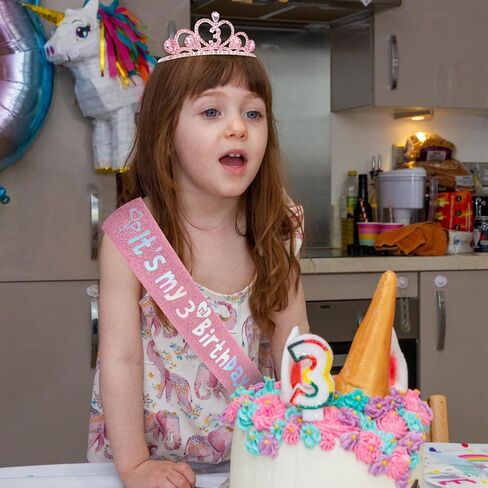 CIEHER 7th Birthday Decorations for Girls - 7th Birthday Crown and Sash with Pearl Pin Set - Pink in Kuwait