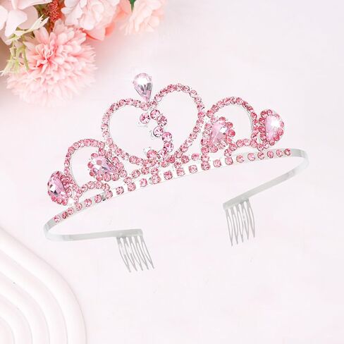 CIEHER 7th Birthday Decorations for Girls - 7th Birthday Crown and Sash with Pearl Pin Set - Pink in Kuwait