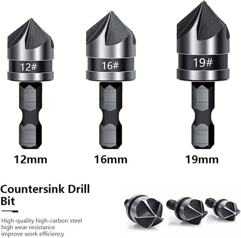 Degrees Chamfer Drill Bit Set 12/16/19mm 5 Flute Wood Working Drill Bit Countersink Drill Bit 1Set (Color : 2pcs Set) in Saudi Arabia