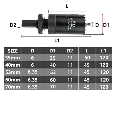 Core Drill Bit 35 40 53 60 70mm ثنائي الفتحة ثنائية المعدنية المنشار كربيد ثقب المظهر لأداة حفر ثقب المعادن الخشبية 1pcs (اللون: 70 ملم) in Kuwait