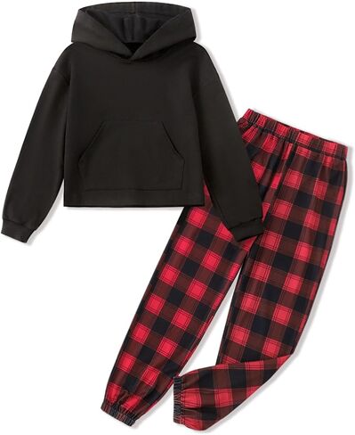 AMAWMW Girls 2 Piece Outfits Long Sleeve Crop Tops Hoodies Sweatshirt and Sweatpants Fashion Clothing Sets Kids Sweatsuit in Kuwait