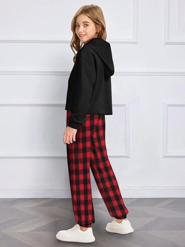 AMAWMW Girls 2 Piece Outfits Long Sleeve Crop Tops Hoodies Sweatshirt and Sweatpants Fashion Clothing Sets Kids Sweatsuit in Kuwait