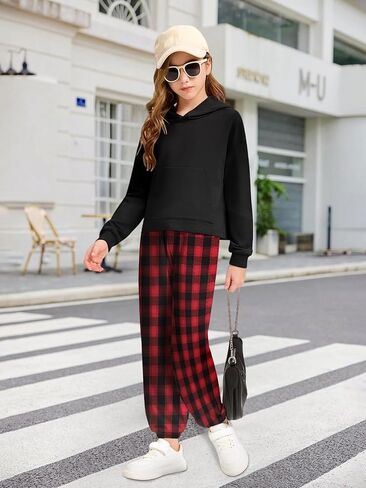 AMAWMW Girls 2 Piece Outfits Long Sleeve Crop Tops Hoodies Sweatshirt and Sweatpants Fashion Clothing Sets Kids Sweatsuit in Kuwait